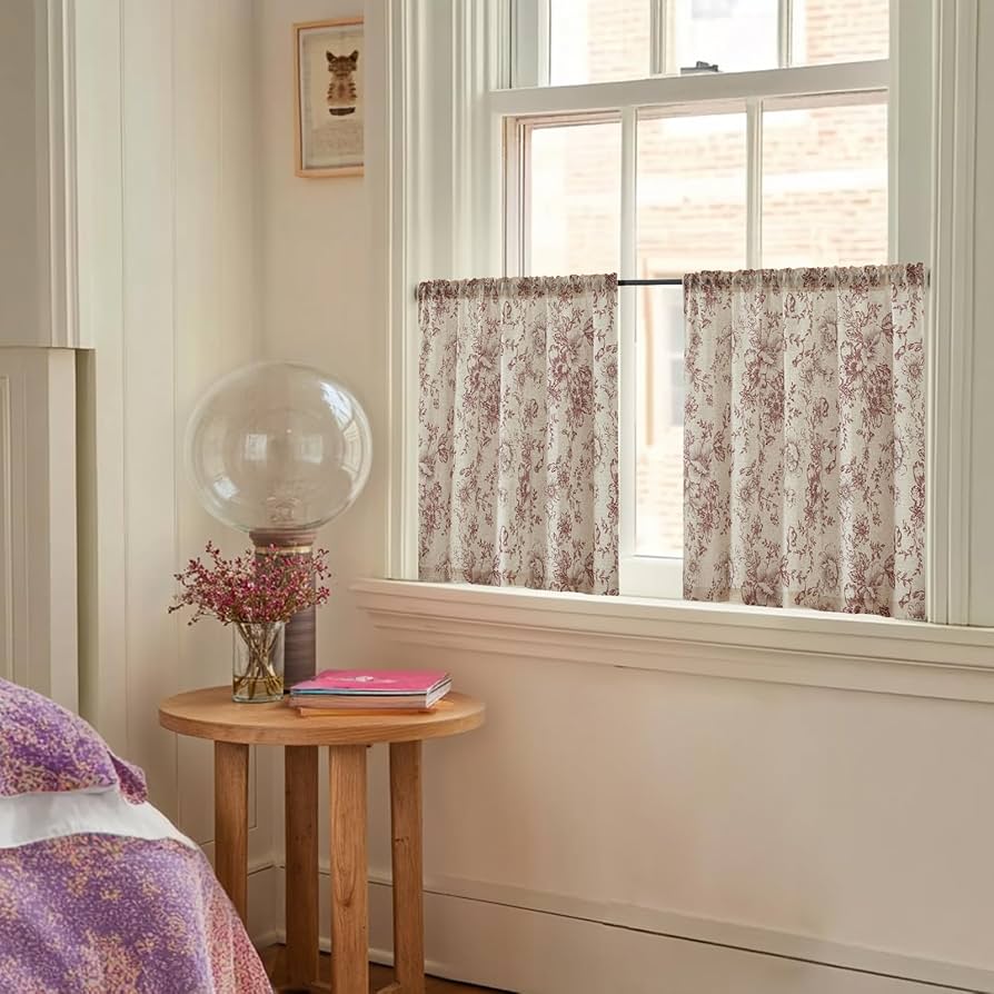 Amazon.com: jinchan Floral Linen Tier Curtains Floral Brick